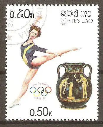 Briefmarke Laos Mi.Nr. 973 o  Olympische Sommerspiele Seoul 1988 / Kunstturnen #