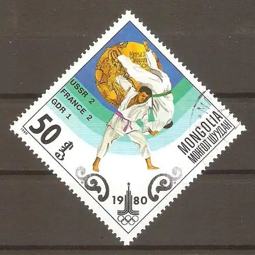 Briefmarke Mongolei Mi.Nr. 1305 o Olympische Goldmedaillengewinner Moskau 1980 / Judo #