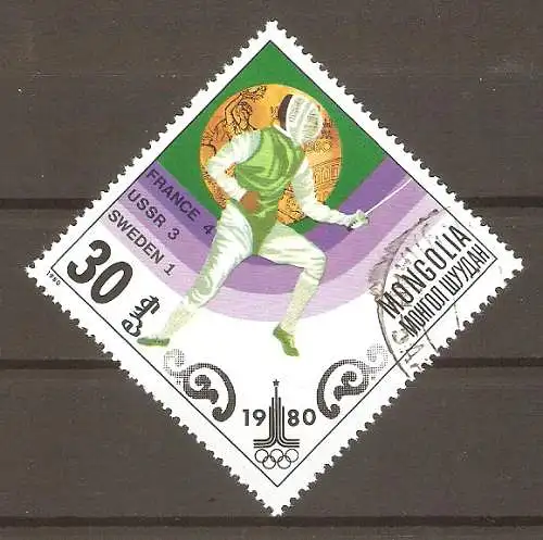 Briefmarke Mongolei Mi.Nr. 1304 o Olympische Goldmedaillengewinner Moskau 1980 / Fechten #