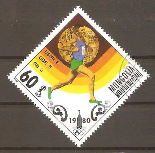 Briefmarke Mongolei Mi.Nr. 1306 o Olympische Goldmedaillengewinner Moskau 1980 / Laufen #