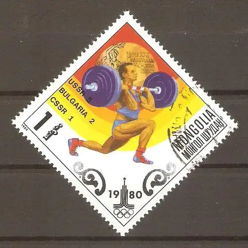 Briefmarke Mongolei Mi.Nr. 1308 o Olympische Goldmedaillengewinner Moskau 1980 / Gewichtheben #