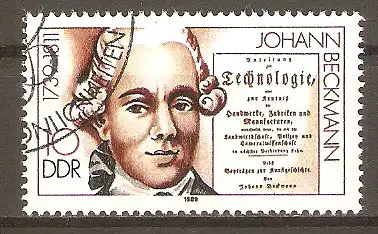 Briefmarke DDR Mi.Nr. 3234 o Bedeutende Persönlichkeiten 1989 / Johann Beckmann (Philosoph und Ökonom) #