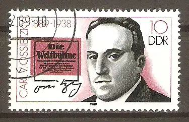 Briefmarke DDR Mi.Nr. 3231 o Bedeutende Persönlichkeiten 1989 / Carl von Ossietzky (Publizist, Friedens-Nobelpreisträger) #