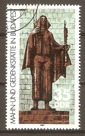 Briefmarke DDR Mi.Nr. 3122 o Internationale Mahn- und Gedenkstätten 1987 / Skulptur in der Mahn- und Gedenkstätte Budapest #