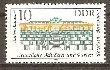 Briefmarke DDR Mi.Nr. 2826 ** Staatliche Schlösser und Gärten: Potsdam-Sanssouci 1983 / Schloss Sanssouci #