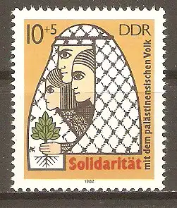 Briefmarke DDR Mi.Nr. 2743 ** Solidarität mit dem palästinensischen Volk 1982 / Palästinensische Familie & Lebensbaum #