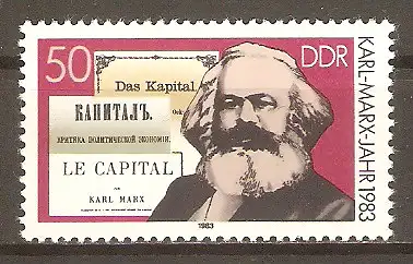 Briefmarke DDR Mi.Nr. 2786 ** 100. Todestag von Karl Marx 1983 / Karl Marx & Titel seines Werks „Das Kapital“ in 3 Sprachen #