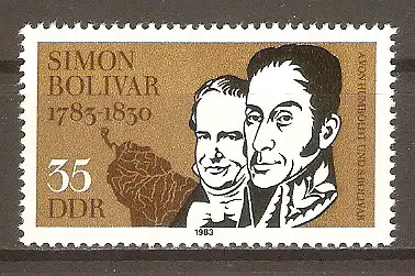 Briefmarke DDR Mi.Nr. 2816 ** 200. Geburtstag von Simón de Bolívar 1983 / Simón de Bolívar & Alexander Freiherr von Humboldt #