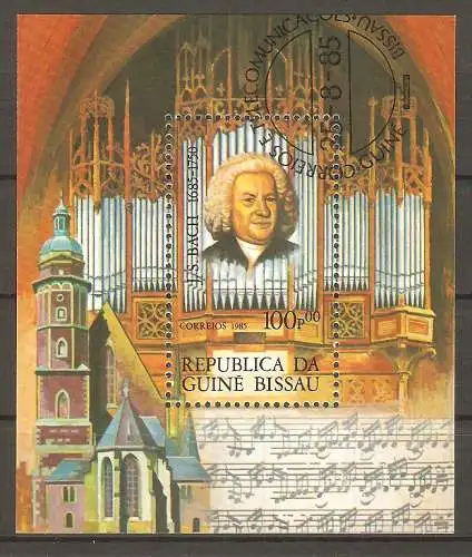 Briefmarke Guinea-Bissau Block 265 o (Mi.Nr. 871) Internationales Jahr der Musik 1985 / Johann Sebastian Bach #