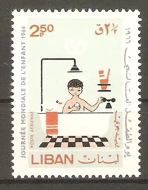 Briefmarke Libanon Mi.Nr. 962 ** Welttag des Kindes 1966 / Kind in Badewanne #