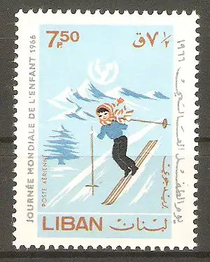 Briefmarke Libanon Mi.Nr. 964 ** Welttag des Kindes 1966 / Kind beim Skilaufen #