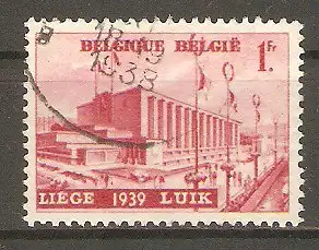 Briefmarke Belgien Mi.Nr. 483 o Internationale Ausstellung „Wasser“ in Lüttich 1938 / Ausstellungspavillon #