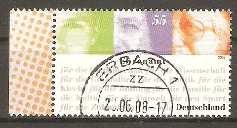 Briefmarke BRD Mi.Nr. 2674 o Tagesstempel Erbach / Ehrenamt 2008 / Gesichter & Inschrift #