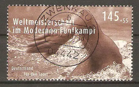 Briefmarke BRD Mi.Nr. 2587 o Vollstempel Zwenkau / Weltmeisterschaften im Modernen Fünfkampf 2007 / Freistilschwimmen #