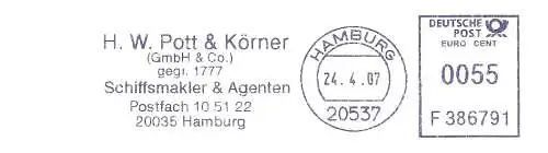 Freistempel F386791 Hamburg - Schiffsmakler & Agenten H.W. Pott & Körner (#2187)