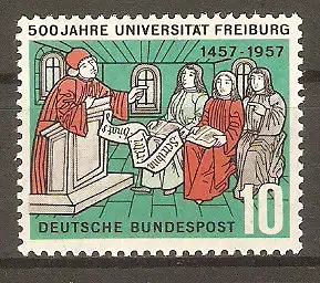 Briefmarke BRD Mi.Nr. 256 ** 500 Jahre Universität Freiburg 1957 / Dozent vor Studenten #