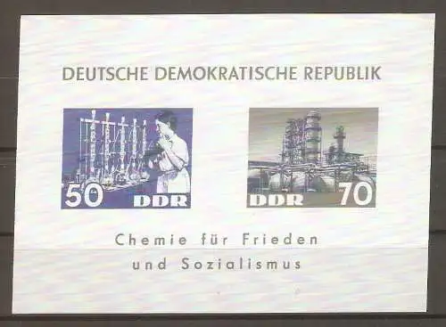 Briefmarke  DDR Mi.Nr. Block 18 ** (Mi.Nr. 950-951) Chemische Industrie 1963 / Block aus Dederongewebe #