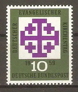 Briefmarke BRD Mi.Nr. 314 ** Deutscher Evangelischer Kirchentag München 1959 / Fünf Kreuze (Zeichen des Kirchentages) #