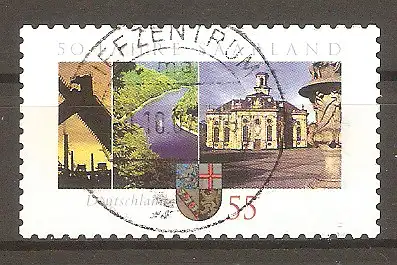 Briefmarke BRD Mi.Nr. 2595 o 50 Jahre Bundesland Saarland 2007 / Hüttenwerk, Dillingen - Saartal bei Mettlach - Ludwigsplatz, Saarbrücken - Wappen #