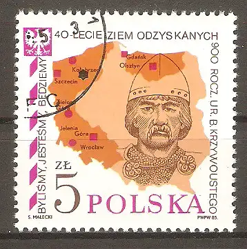 Briefmarke Polen Mi.Nr. 2970 o 40. Jahrestag der Eingliederung der polnischen West- und Nordgebiete 1985 / König Bolesław III. Krzywousty #