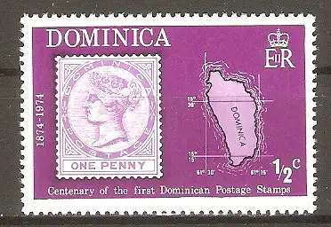 Briefmarke Dominica Mi.Nr. 391 ** 100 Jahre Briefmarken auf Dominica 1974 #