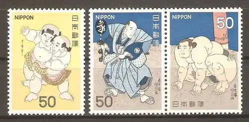 Briefmarke Japan Mi.Nr. 1372-1374 ** Sumo 1978 / Knabenringkampf & Schiedsrichter Shonosuke Kimura, Ringkämpfer Onomatsu / Kompletter Satz ! #