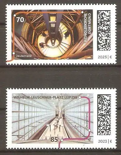 Briefmarke BRD Mi.Nr. 3759-3760 ** U-Bahn-Stationen 2023 / U-Bahn-Haltestelle Reinoldikirche, Dortmund & U-Bahn-Haltestelle Wilhelm-Leuschner-Platz, Leipzig / Kompletter Satz ! #