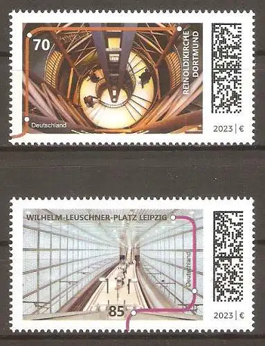 Briefmarke BRD Mi.Nr. 3759-3760 ** U-Bahn-Stationen 2023 / U-Bahn-Haltestelle Reinoldikirche, Dortmund & U-Bahn-Haltestelle Wilhelm-Leuschner-Platz, Leipzig / Kompletter Satz ! #