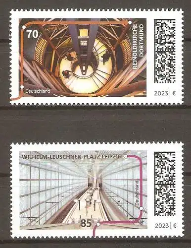 Briefmarke BRD Mi.Nr. 3759-3760 ** U-Bahn-Stationen 2023 / U-Bahn-Haltestelle Reinoldikirche, Dortmund & U-Bahn-Haltestelle Wilhelm-Leuschner-Platz, Leipzig / Kompletter Satz ! #