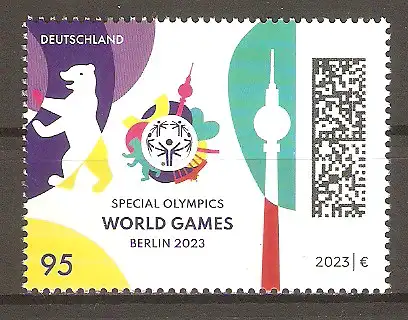 Briefmarke BRD Mi.Nr. 3770 ** Special Olympics World Games Berlin 2023 / Emblem der Spiele mit Berliner Bär und Fernsehturm #