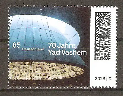 Briefmarke BRD Mi.Nr. 3781 ** 70 Jahre Yad Vashem 2023 / Halle der Namen, Teil der internationalen Holocaust-Gedenkstätte Yad Vashem, Jerusalem #