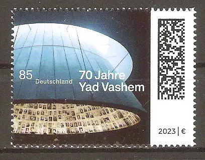 Briefmarke BRD Mi.Nr. 3781 ** 70 Jahre Yad Vashem 2023 / Halle der Namen, Teil der internationalen Holocaust-Gedenkstätte Yad Vashem, Jerusalem #