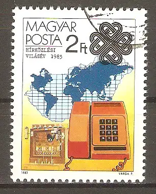Briefmarke Ungarn Mi.Nr. 3638 A o Weltkommunikationsjahr 1983 / Telefonhandvermittlung, Fernsprechgerät TMM 81 #