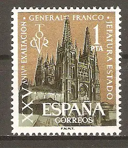Briefmarke Spanien Mi.Nr. 1268 ** 25. Jahrestag der Ernennung General Francos zum Staatschef 1961 / Kathedrale von Burgos #