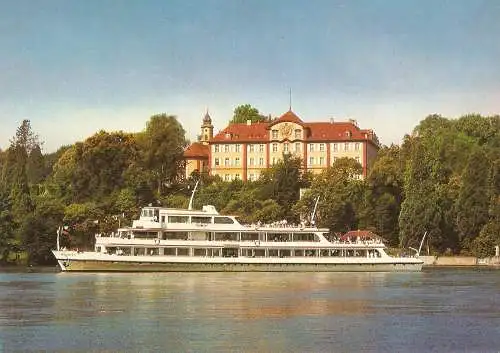 Ansichtskarte Deutschland - Insel Mainau im Bodensee - Das Salonschiff "München" der Deutschen Bundesbahn vor dem Deutschordensschloß (2799)