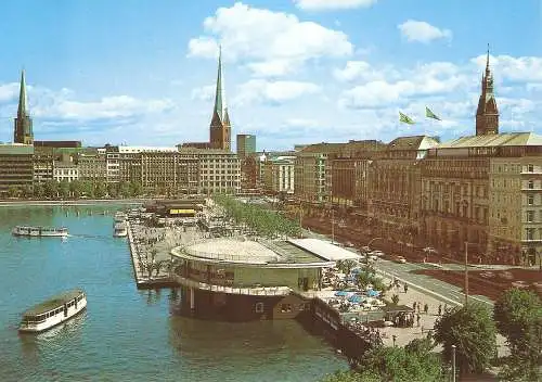 Ansichtskarte Deutschland - Hamburg - Jungfernstieg mit Jacobikirche, Petrikirche, Rathausturm und Alsterpavillon (2801)