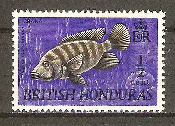 Briefmarke Britisch Honduras Mi.Nr. 231 ** Einheimische Tierwelt 1969 / Mosambik-Buntbarsch (Tilapia mossambico) #