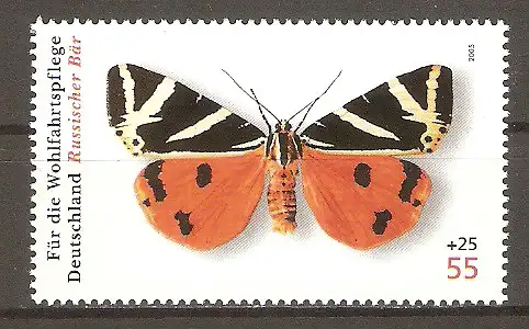 Briefmarke BRD Mi.Nr. 2501 ** Einheimische Schmetterlinge 2005 / Russischer Bär (Panaxia quadripunctaria) #