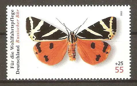 Briefmarke BRD Mi.Nr. 2501 ** Einheimische Schmetterlinge 2005 / Russischer Bär (Panaxia quadripunctaria) #