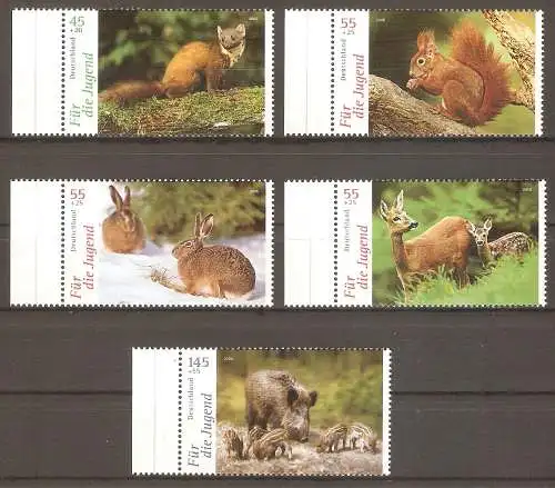 Briefmarke BRD Mi.Nr. 2539-2543 ** Heimische Tiere 2006 / Baummarder, Eichhörnchen, Feldhase, Reh, Wildschwein / Kompletter Satz ! #