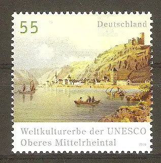 Briefmarke BRD Mi.Nr. 2536 ** UNESCO-Welterbe Oberes Mittelrheintal 2006 / St. Goarshausen mit Burg Katzenelnbogen #