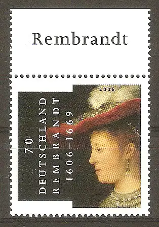 Briefmarke BRD Mi.Nr. 2550 ** Oberrand - 400. Geburtstag von Rembrandt 2006 / Gemälde "Saskia von Uylenburgh" #