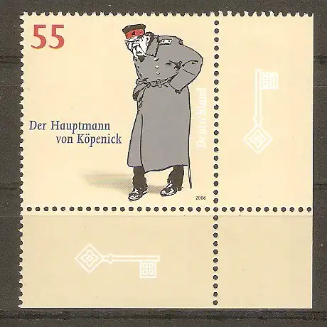 Briefmarke BRD Mi.Nr. 2559 ** Bogenecke u.r. - 100 Jahre „Hauptmann von Köpenick“ 2006 #