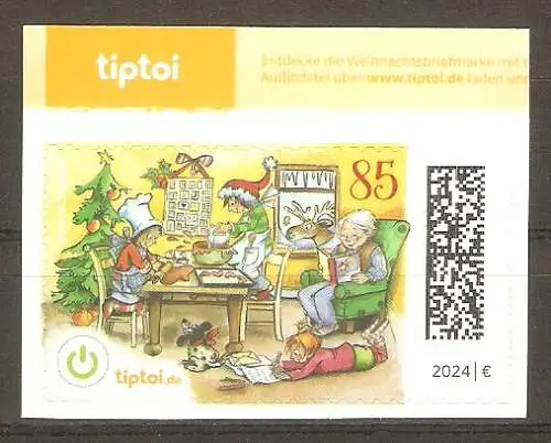 Briefmarke BRD Mi.Nr. 3869 ** Weihnachtsbäckerei 2024 (selbstklebend aus Folienblatt) / Kinder und Großmutter in weihnachtlicher Stube #