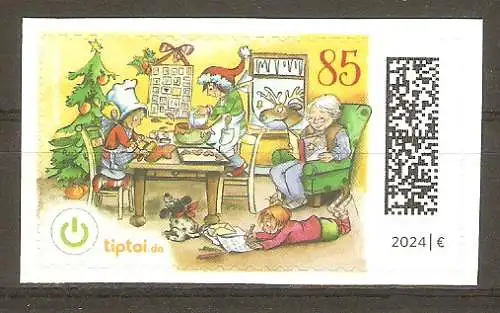 Briefmarke BRD Mi.Nr. 3869 ** Weihnachtsbäckerei 2024 (selbstklebend aus Folienblatt) / Kinder und Großmutter in weihnachtlicher Stube #