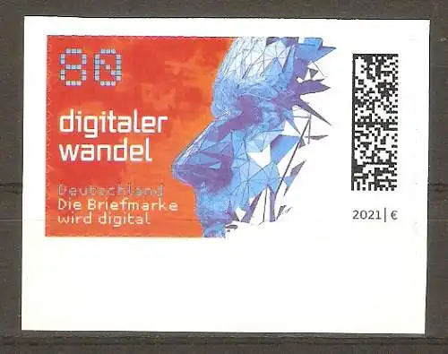 Briefmarke BRD Mi.Nr. 3592 A ** Digitaler Wandel 2021 (selbstklebend aus Folienblatt) / Computergraphik eines menschlichen Gesichts #