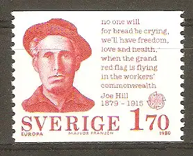 Briefmarke Schweden Mi.Nr. 1107 ** Bedeutende Persönlichkeiten 1980 / Joe Hill (Liedermacher der Arbeiterbewegung) #