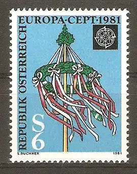 Briefmarke Österreich Mi.Nr. 1671 ** Folklore 1981 / Maibaum #