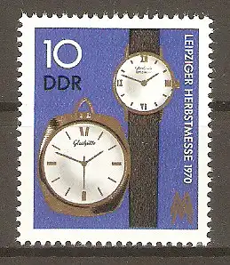 Briefmarke DDR Mi.Nr. 1601 ** Leipziger Herbstmesse 1970 / Herrenarmbanduhr Kaliber 74 & Kleintaschenuhr Kaliber 78 #