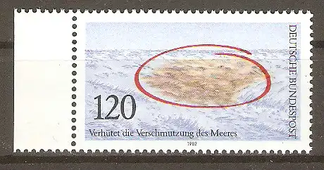 Briefmarke BRD Mi.Nr. 1144 ** Verhütung der Verschmutzung des Meeres 1982 / Meer mit markiertem Schmutzfleck #